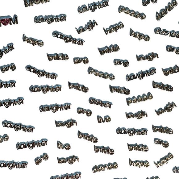 Lot of 60+ Pcs Floating Locket Silver Charms Words Daughter Bride Love Dance Mom - Picture 1 of 9